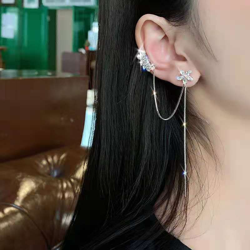 Floral Stone Korean Earcuff Threader Earrings 2Pcs/Set