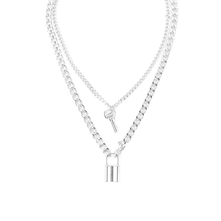 Silver Plated Double Layered Lock and Key Pendant