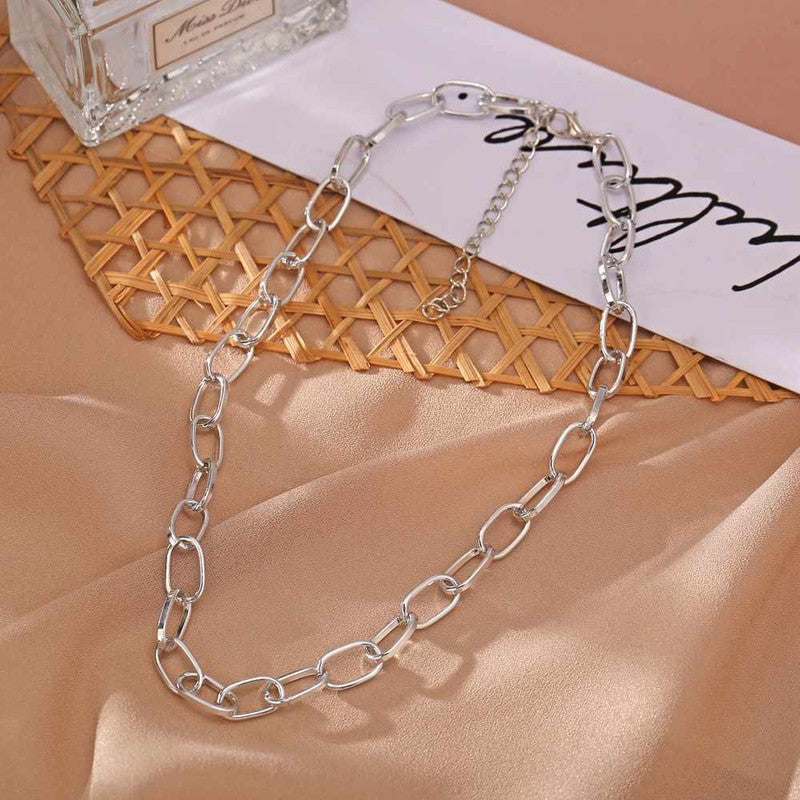 Vembley Pack of 2 Charming Gold and Silver Plated Touch of Gold & Chunky Chain Pendant Necklace For Women And Girls
