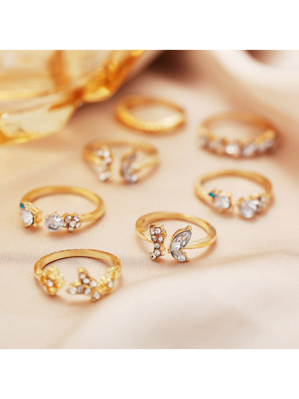 Combo of 17 Piece Stunning Gold Plated White Crystal butterfly Ring Set