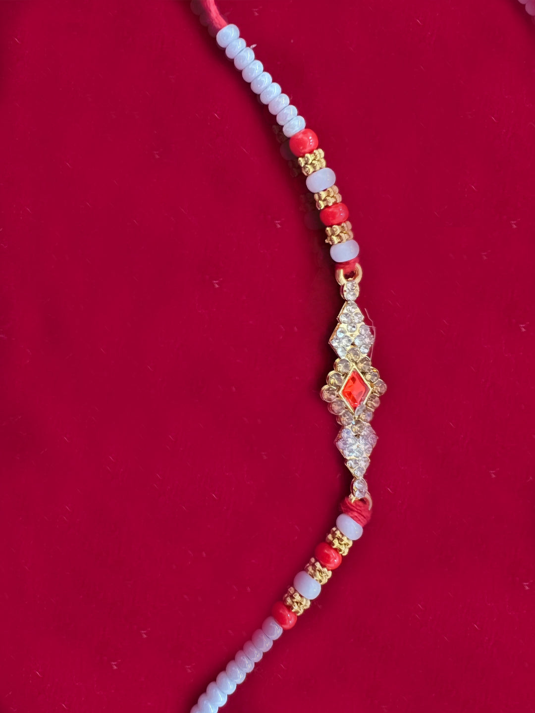 Kundan and Beads Thread Rakhi