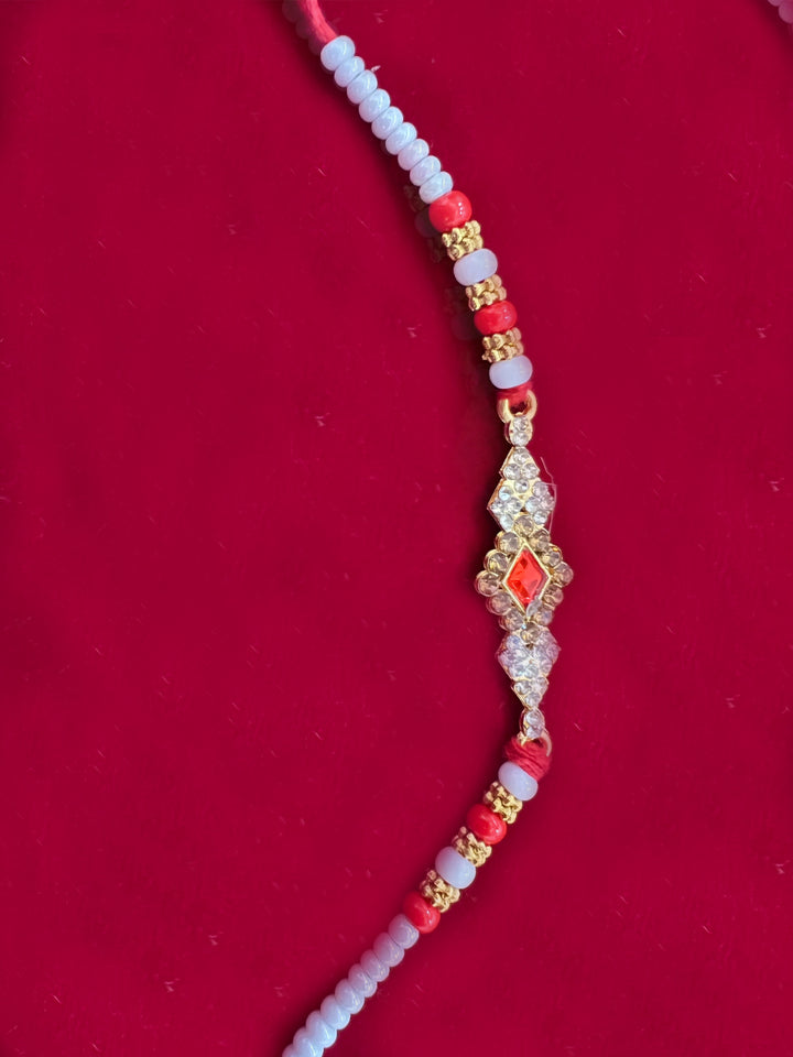 Kundan and Beads Thread Rakhi