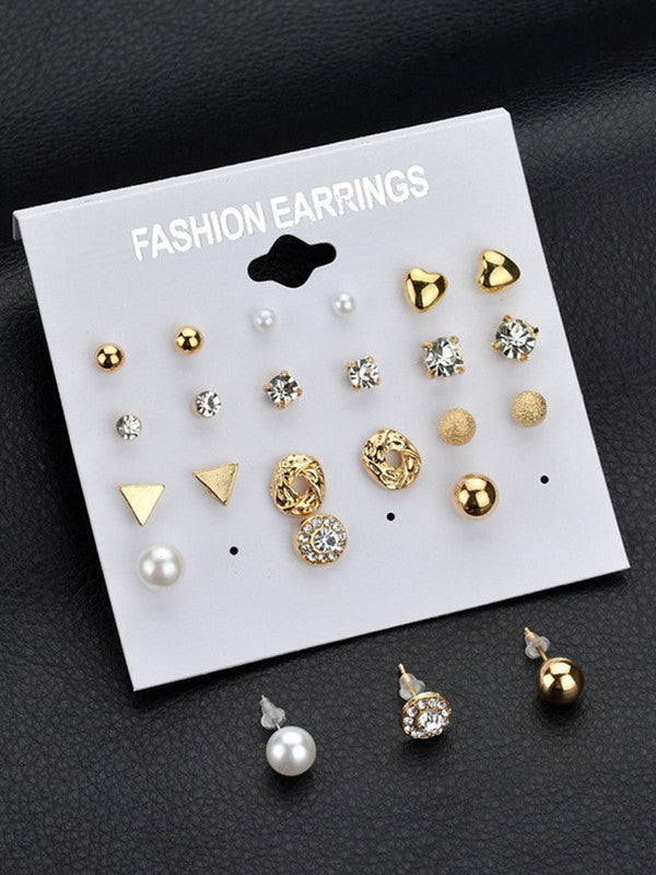 Combo of 18 Pair Stylish Gold Plated Studded Pearl Studs and Hoop Earrings