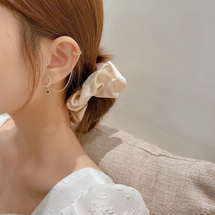 Crescent Chain Diamond Ear Cuff Korean Earring 2 Pcs/Set