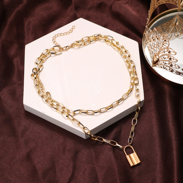 Double Layered Chunky Chain Link Lock Pendant