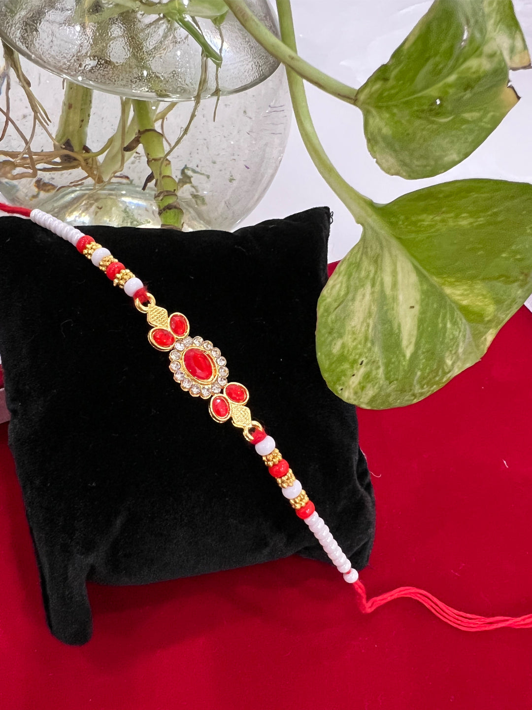 Red and White Pearl Thread Brother Rakhi