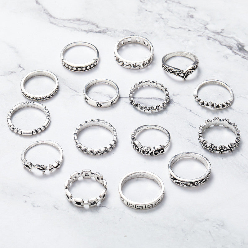 Vembley Silver Plated 15 Piece Funky Ring Set For Women and Girls