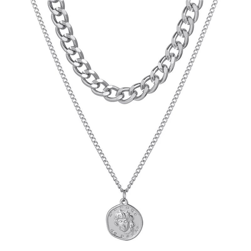 Silver Double Layered Vintage Coin Pendant