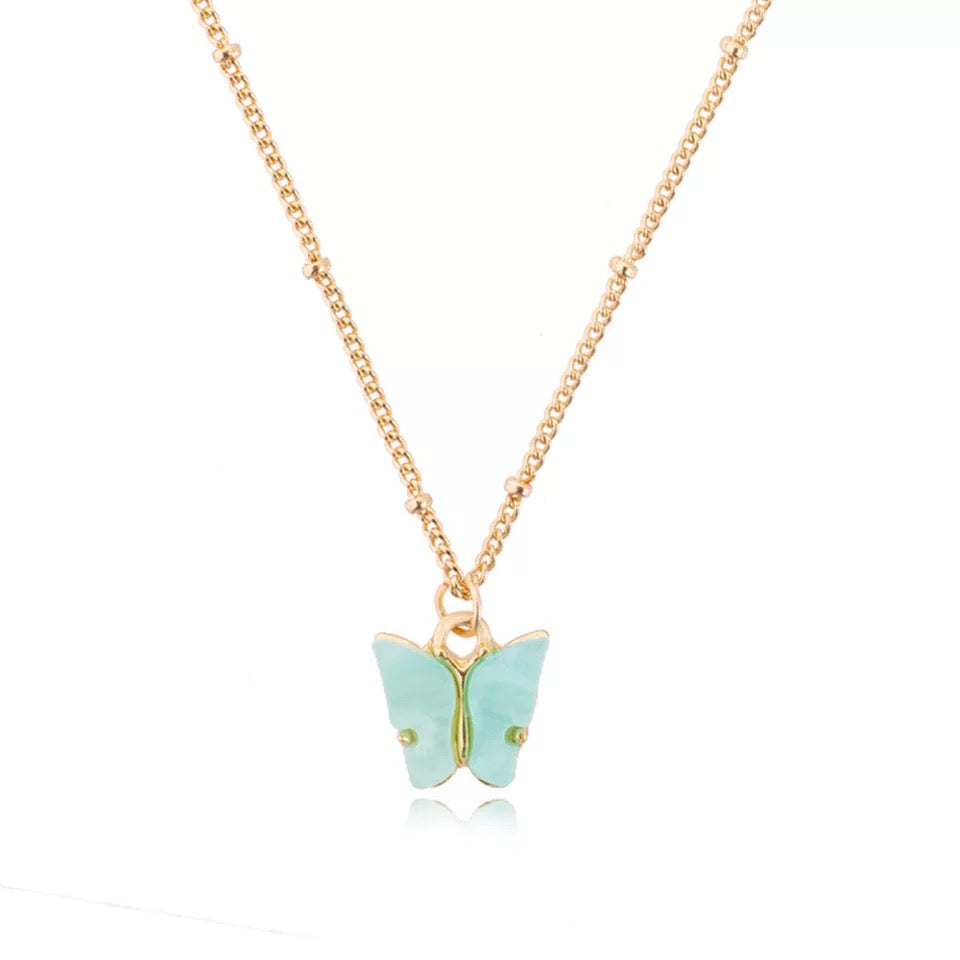 Gold Plated Blue Butterfly Pendant
