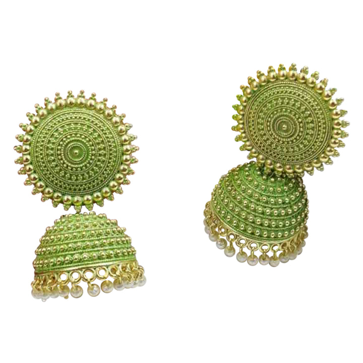 Combo of 2 Seagreen and Golden Pearls Dome Shape Jhumki