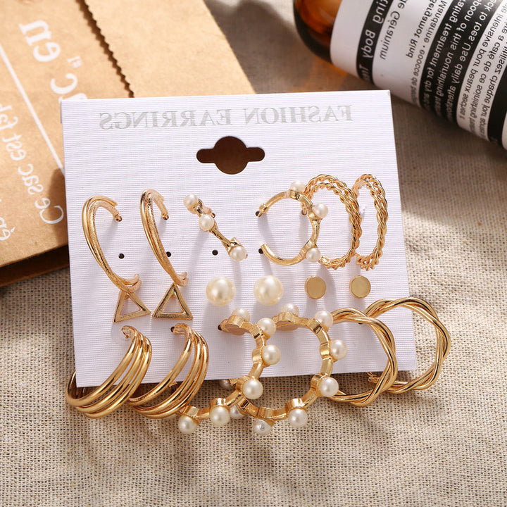 Vembley Combo 9 Pair Stylish Gold Plated Pearl Hoop , Drop, Tiny and Studs Earrings for Women & Girls