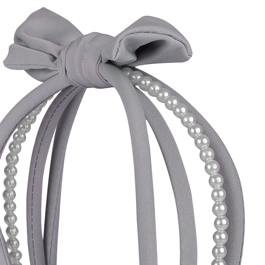 Poppy Grey Plastic Pearl Bow Hairband
