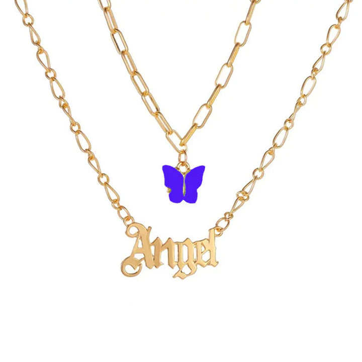 Layered Royal Blue Butterfly Angel Word Pendant