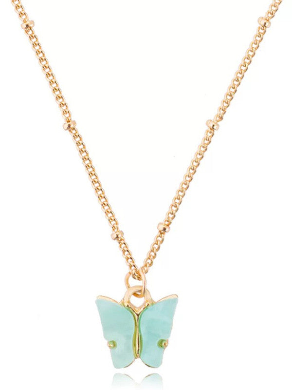 Combo of 2 Gorgeous Gold Plated Black and Blue Mariposa Pendant Necklace