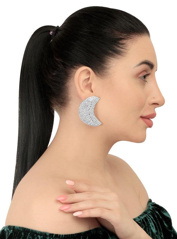 Lavish Silver Studded Shinning Half Moon Stud Earing For Women and Girls - Vembley