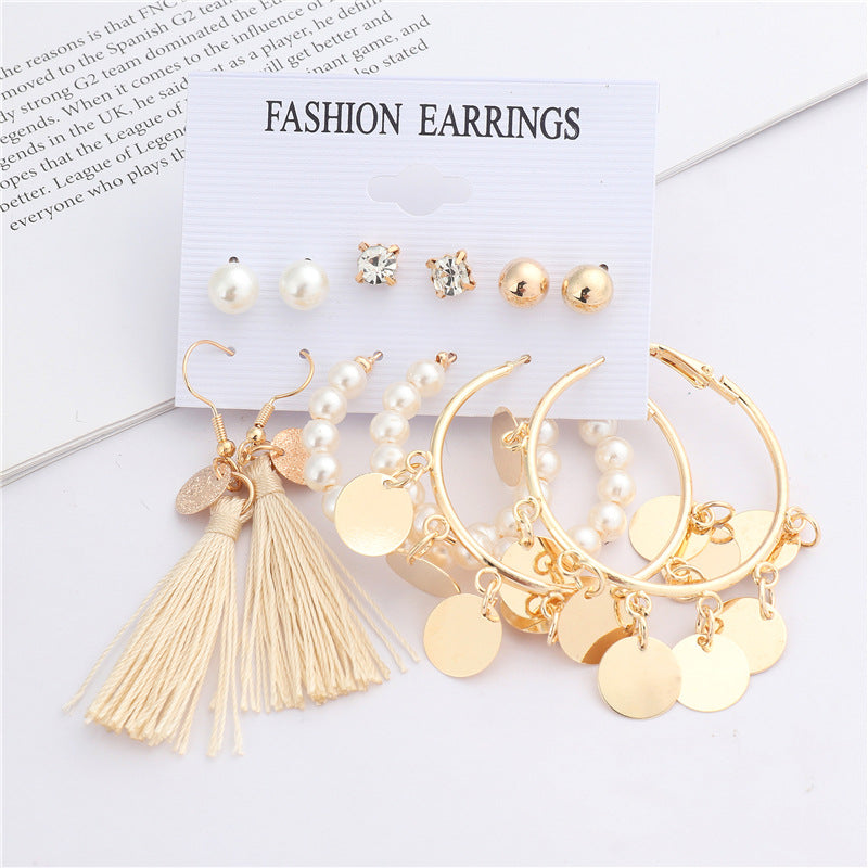Gold Plated 6 Pair Hoop Drop and Pearl Stud Earrings