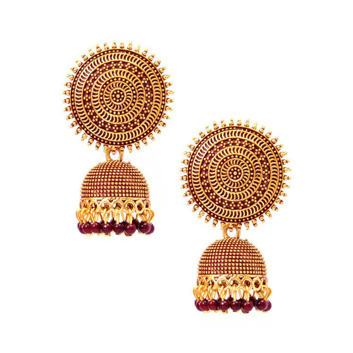 Combo of 2 Maroon Pearls Drop Dome Shape Jhumki