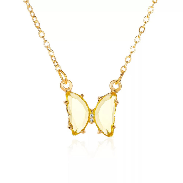 Gold Plated Yellow Crystal Butterfly Pendant