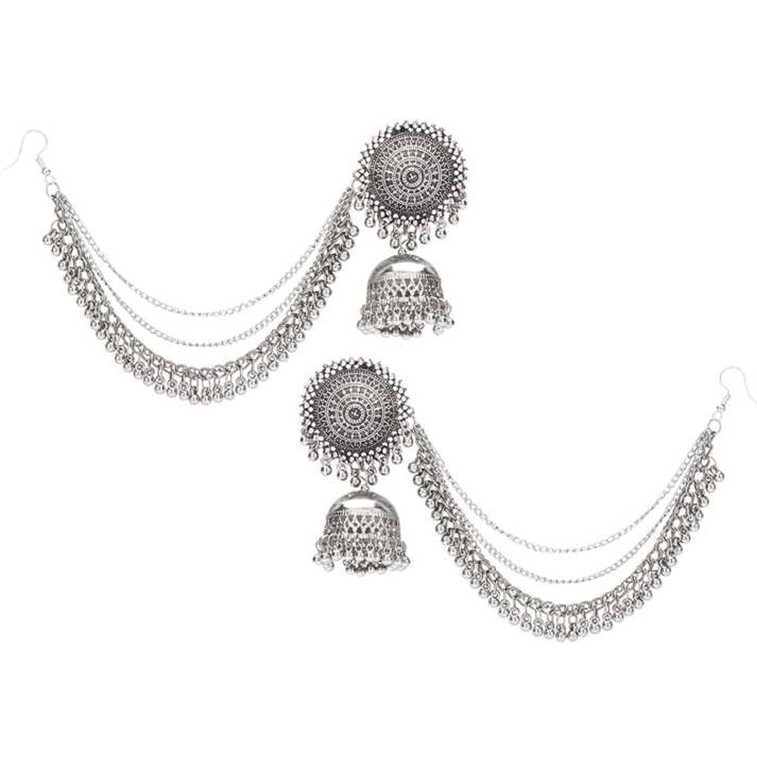 Pack of 2 Kashmiri Jhumka and Bahubali Earrings With Maang Tikka