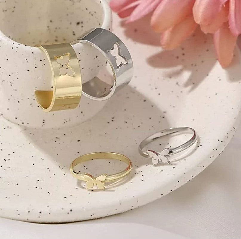 Combo Of 2 Butterfly Matching Wrap Finger Couple Ring