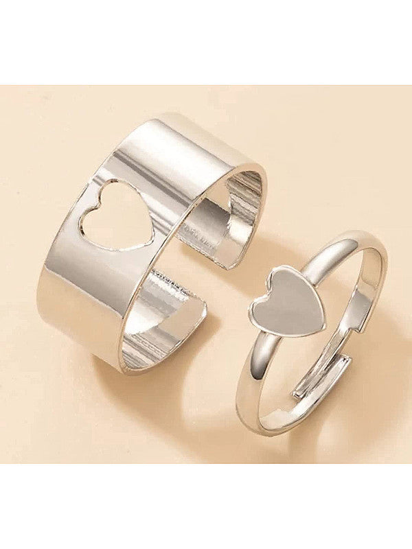 Combo of 2 Stylish Silver Plated Heart Couple Ring For Men and Women