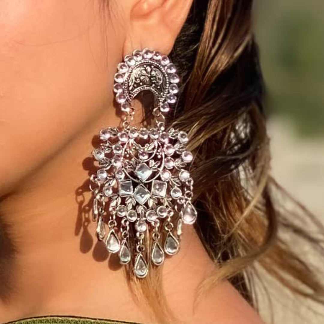 Pack of 2 Chandelier Pearl And Kundan Dangle Earrings