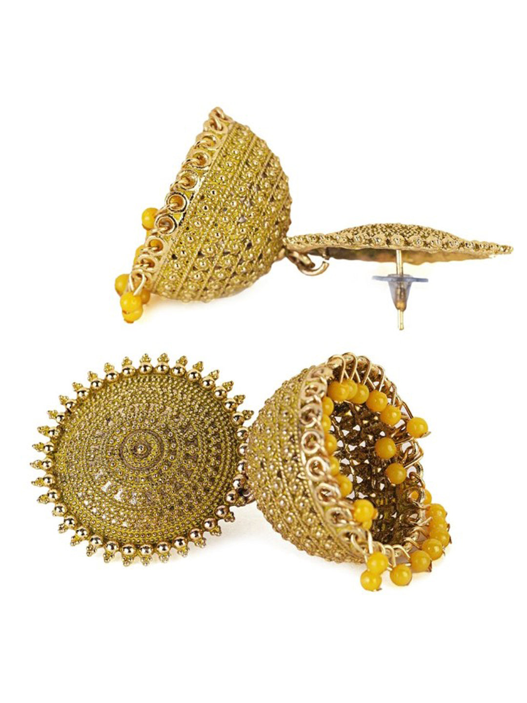 Yellow Pearls Dome Shape Jhumka