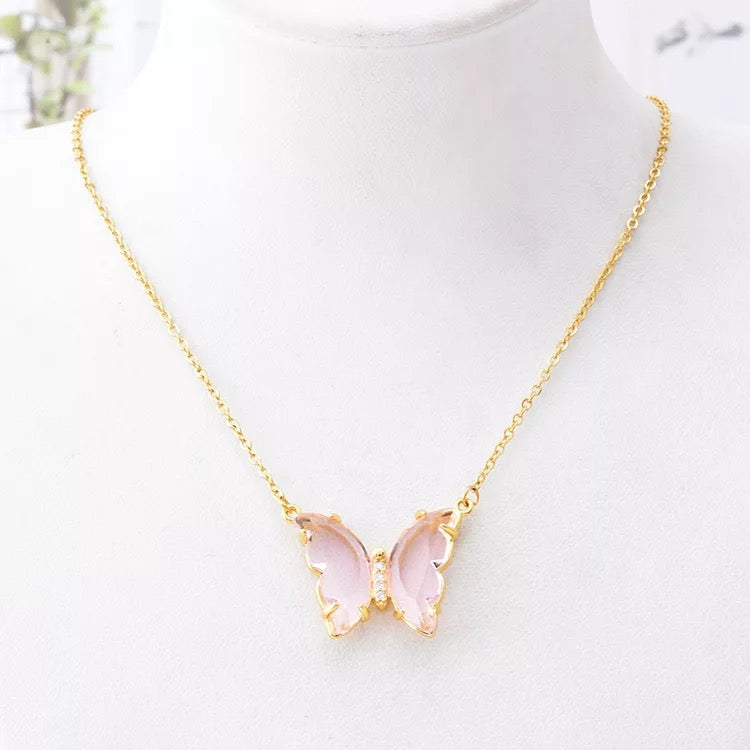 Dainty Gold Crystal Butterfly Necklace | Jewelry By Tali