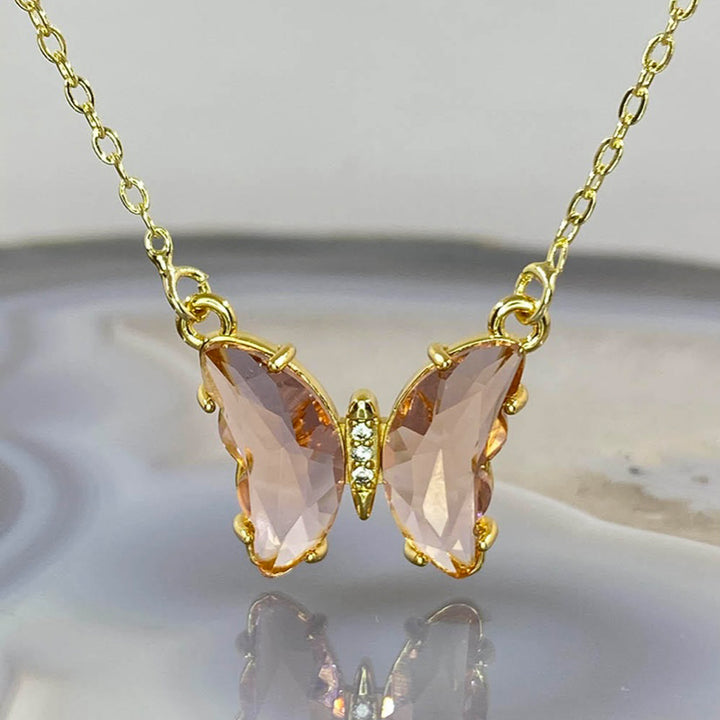 Combo Of 2 Yellow Pink Crystal Butterfly Pendant