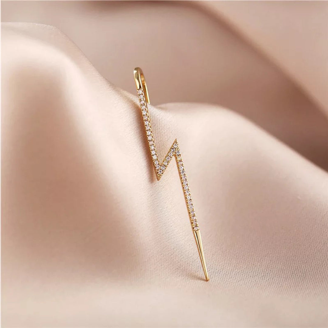 Pack Of 2 Golden Studded Thunderbolt And Stud Ear Cuff