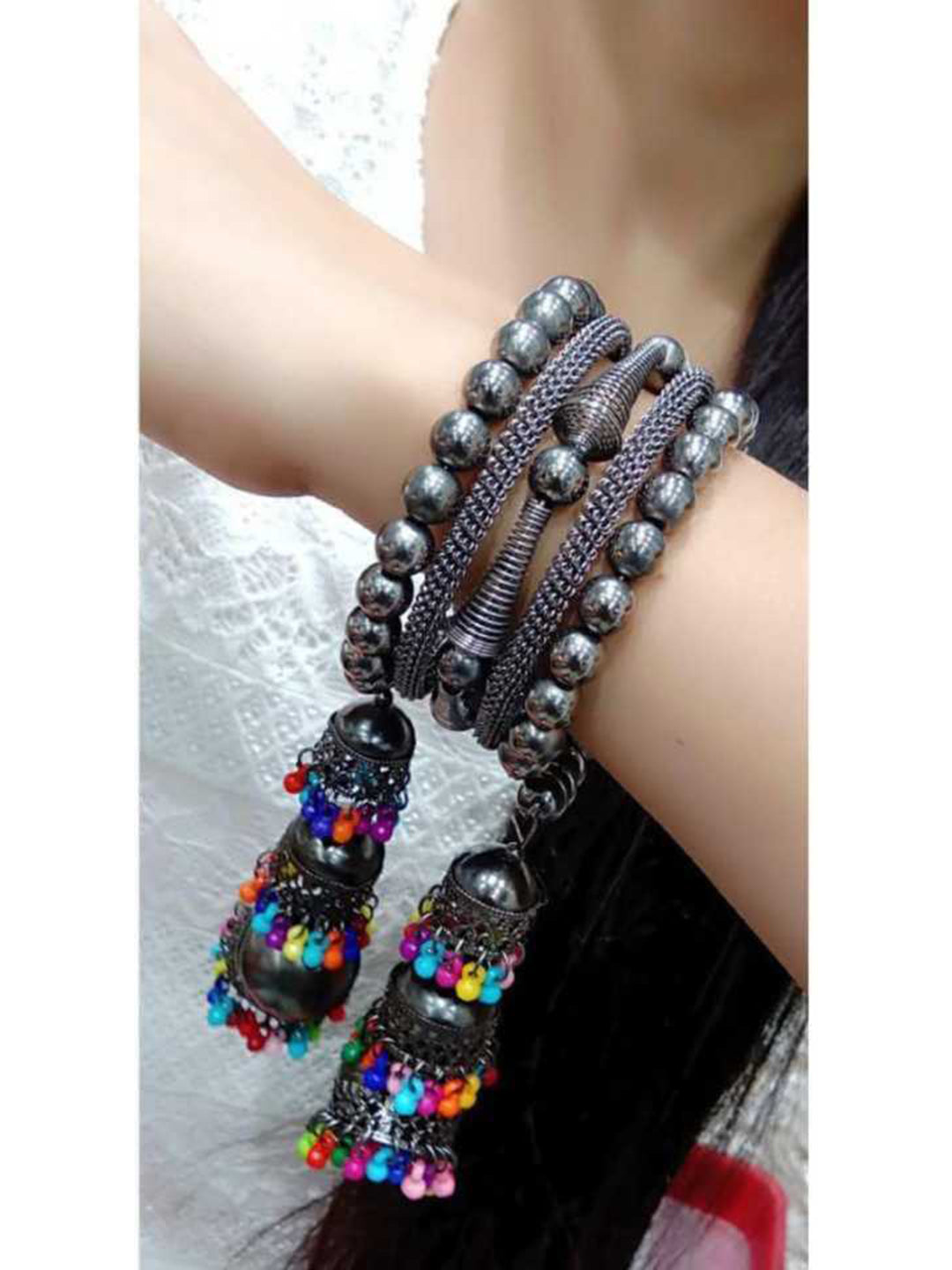 Combo of 2 Bangle Bracelet with Multicolor Beads Jhumki