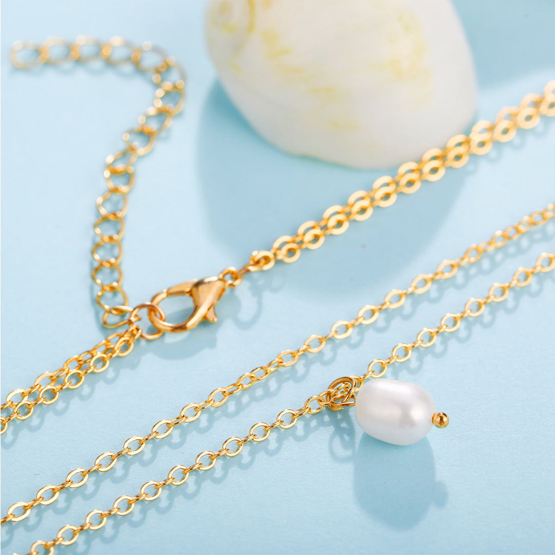 Golden Double Layered Pearl Drop Pendant