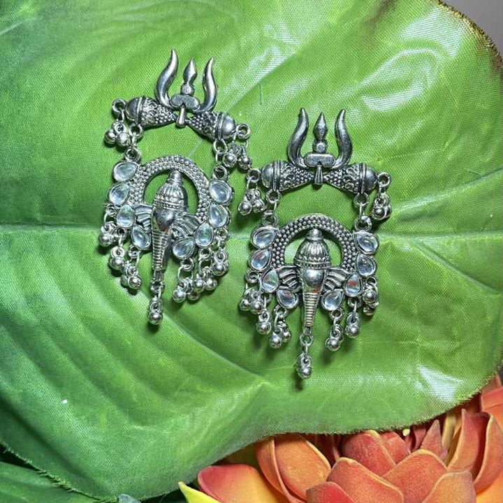 Pack of 2 Lord Ganesha And Om Trishul Drop Earrings