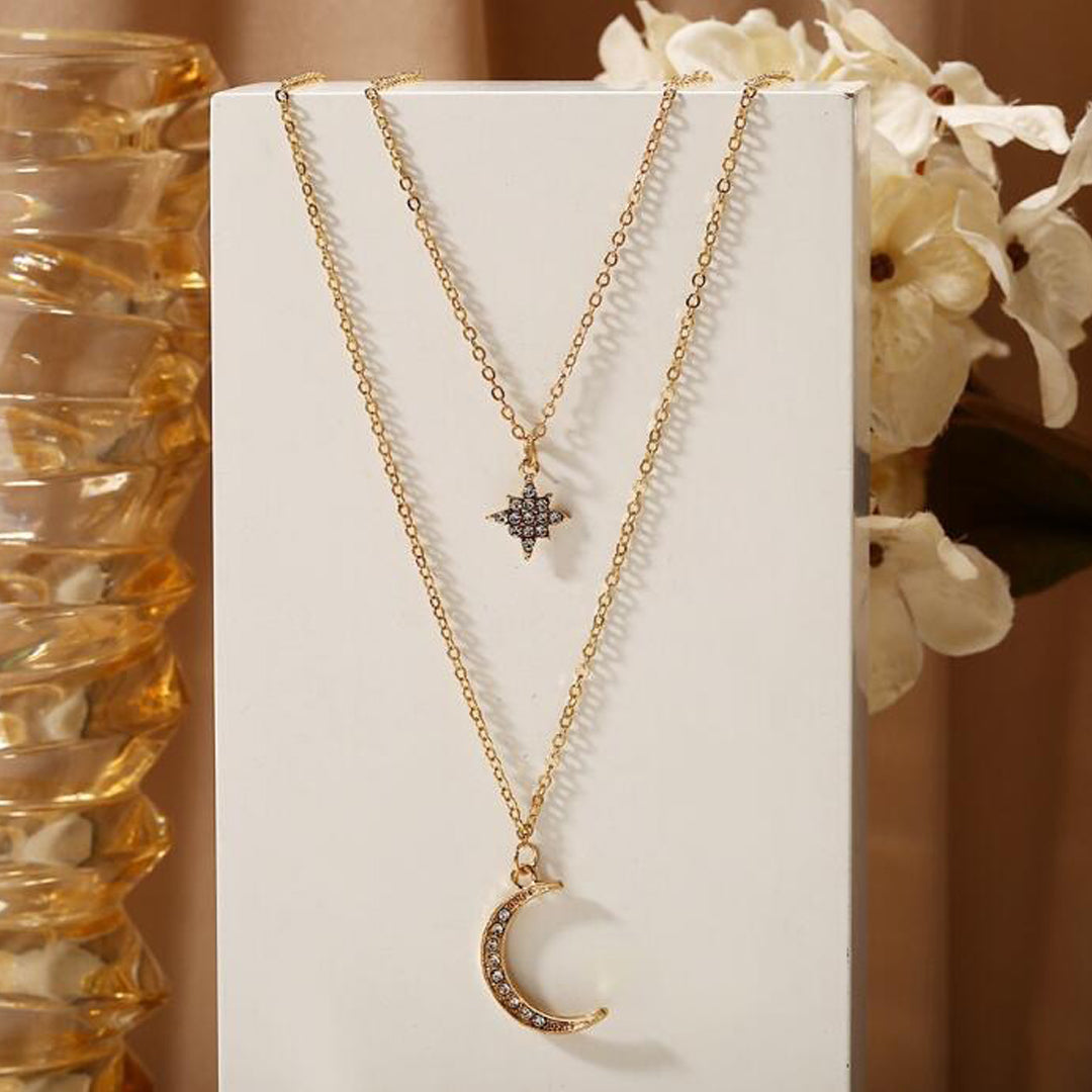 Gold Plated Double Layered Star Moon Pendant