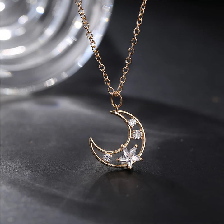 Gold Plated Star Studded Moon Pendant