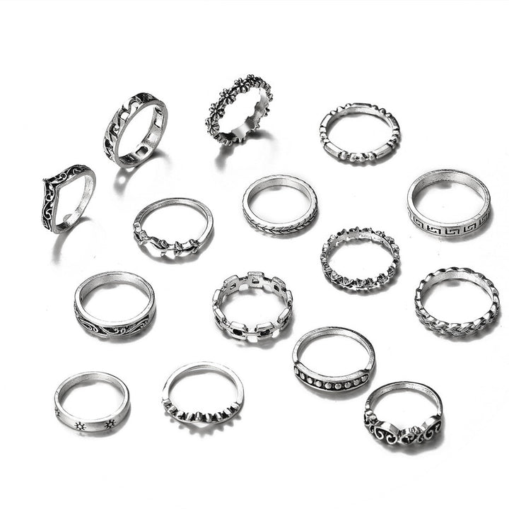 Vembley Silver Plated 15 Piece Funky Ring Set For Women and Girls