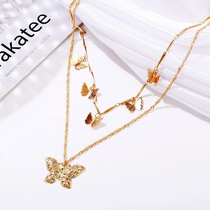 Vembley Pack of 2 Gorgeous Gold Plated Layered Star Coin Line & Butterfly Pendant Necklace For Women and Girls