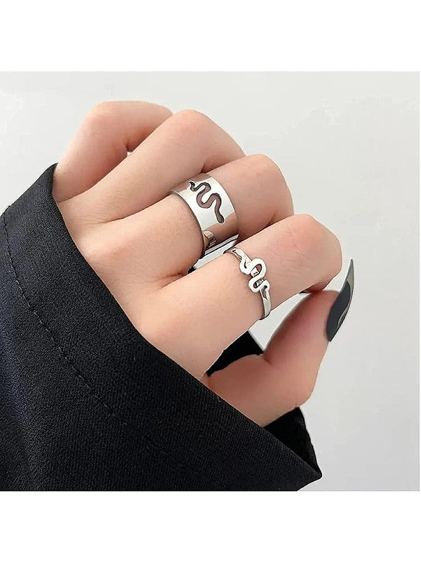 Combo of 2 Splendid Silver Plated Star and Snake Couple Ring For Men and Women