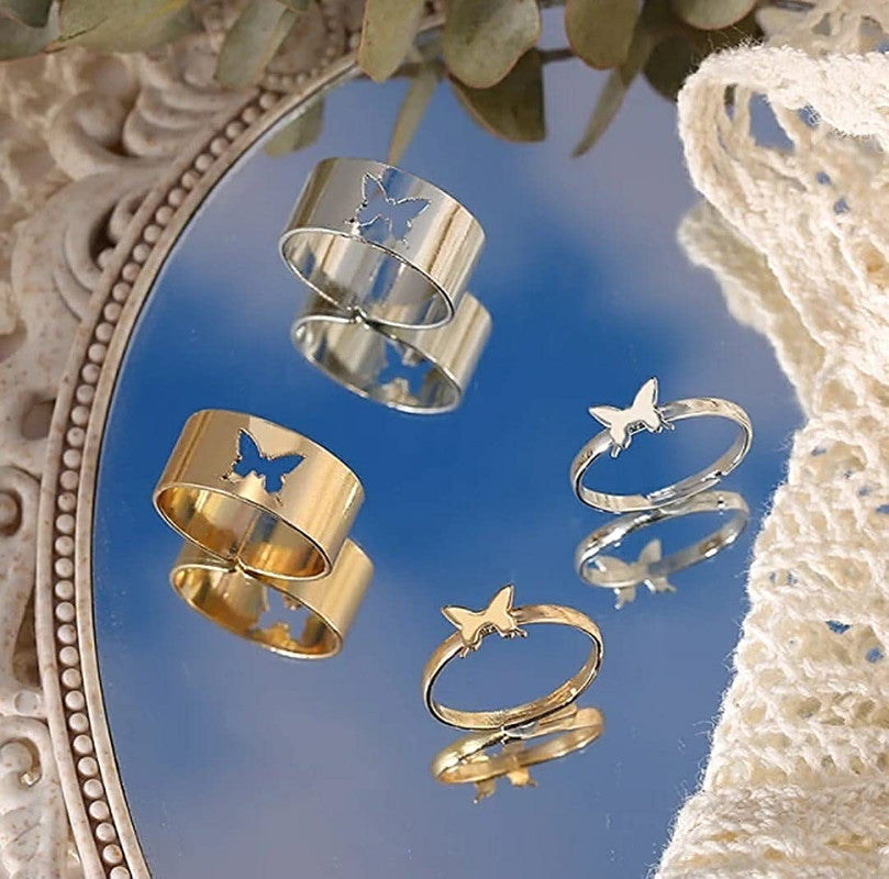 Combo Of Butterfly Matching Wrap Finger Couple Ring – Vembley