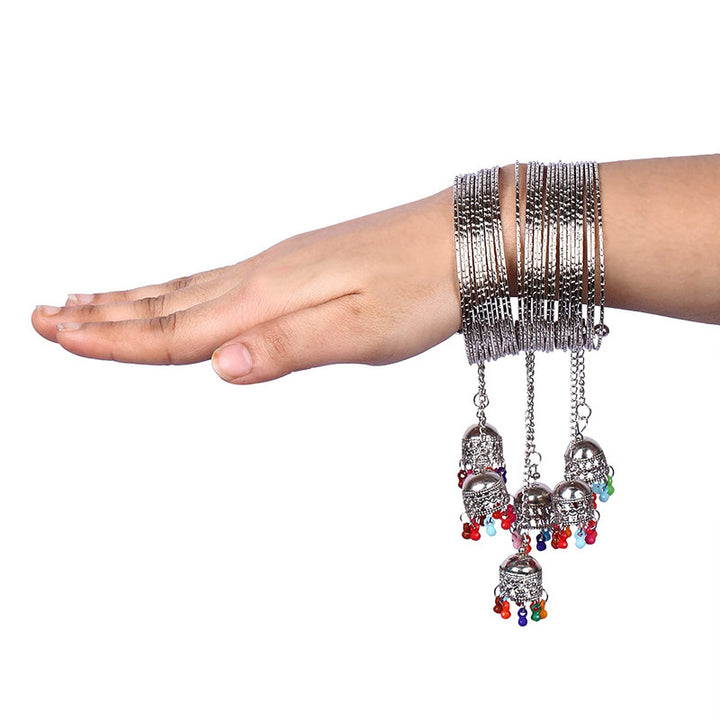 Vembley Combo of 2 Traditional Golden & Silver Bangle Bracelet with Hanging Jhumki For Women and Girls