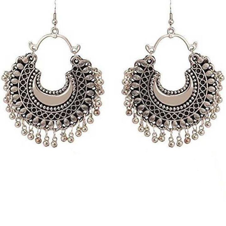 Oxidised Silver Half Moon Necklace With Jhumki