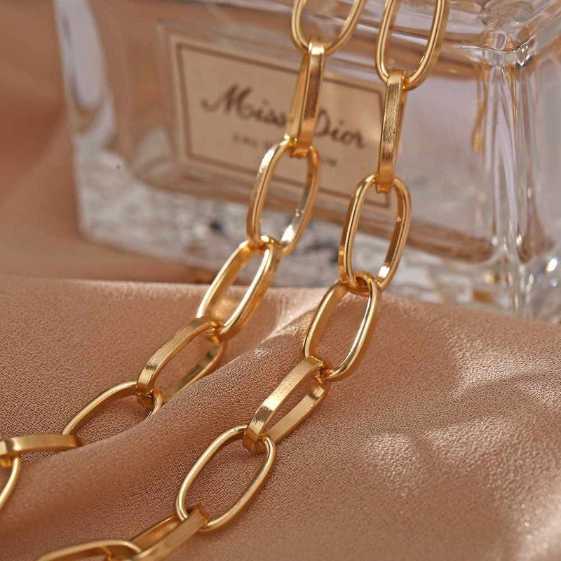 Vembley Pack of 2 Charming Gold Plated Heart Lock & Chunky Chain Layered Pendant Necklace For Women and Girls