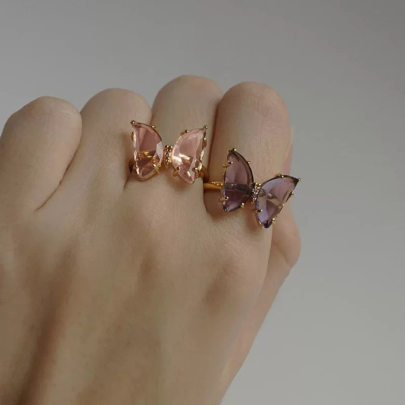 Vembley Charming Gold Plated Purple Crystal Butterfly Ring for Women and Girls