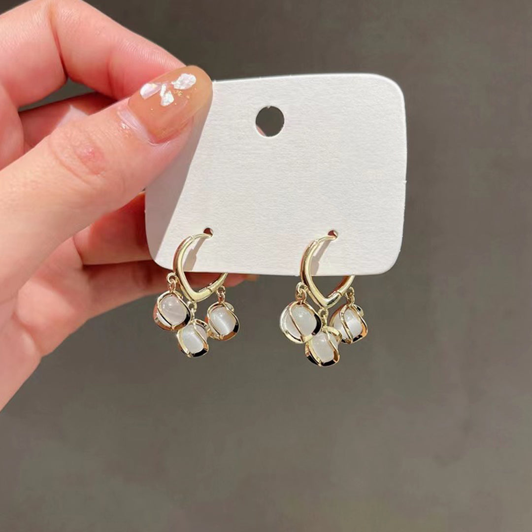 Opal Stone Luxury Hoop Korean Earrings (2 Pcs/Set)