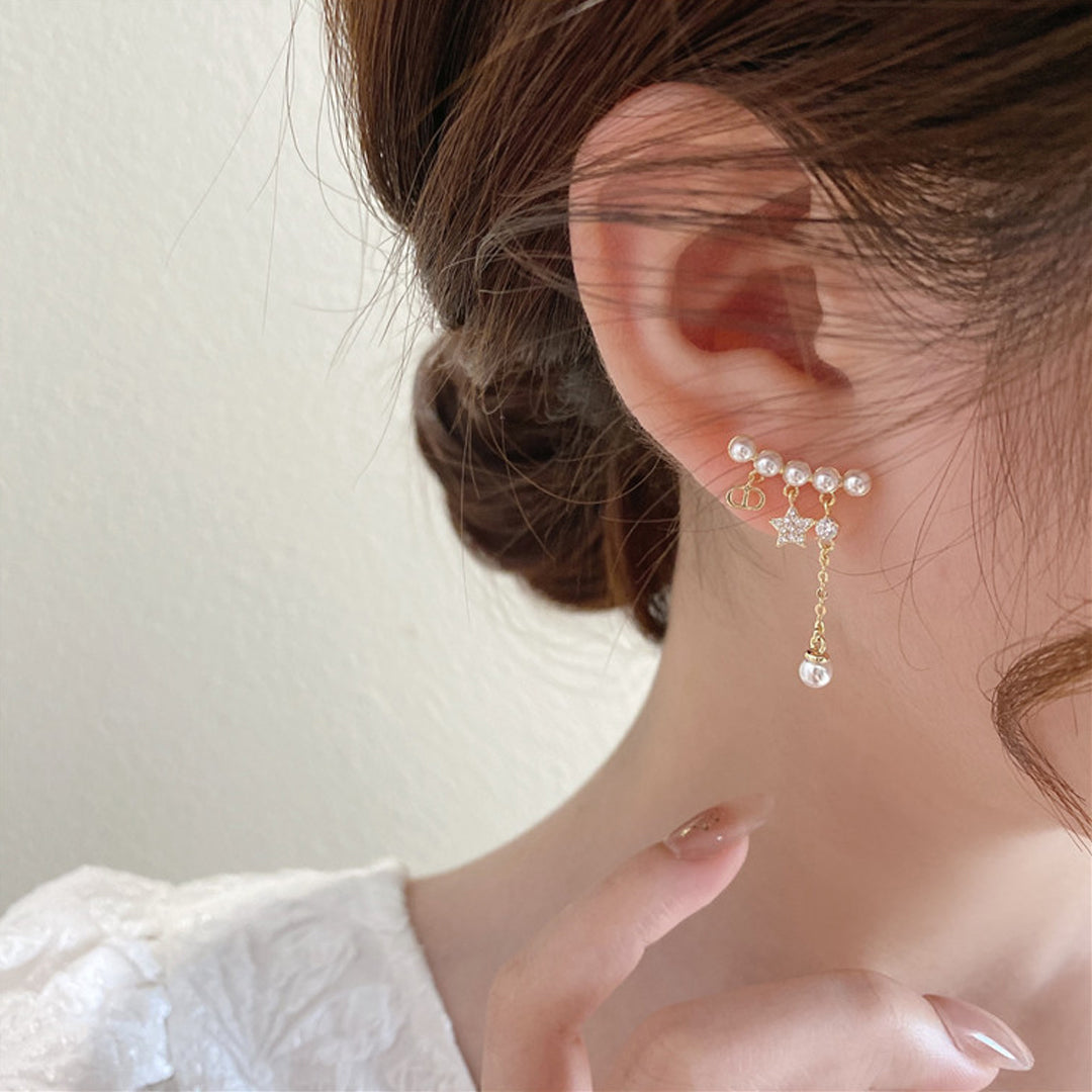 Pearl Star Tassel Stud Korean Earrings 2 Pcs/Set