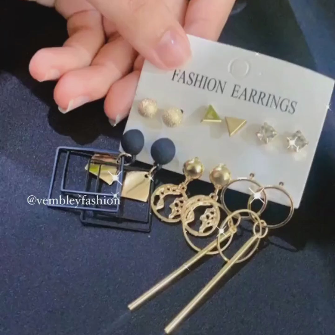 Combo of 6 Pair Golden Studs and Drop Earrings