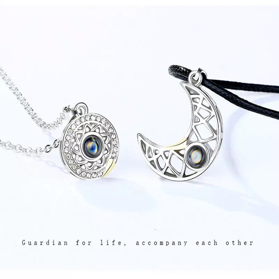 Sun and Moon Magnetic Necklace for Couples saying "I Love You" in 100 languages