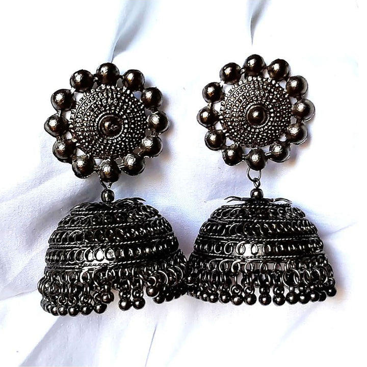 Combo of Black Silver Flower Jewelry Set and Jhumki