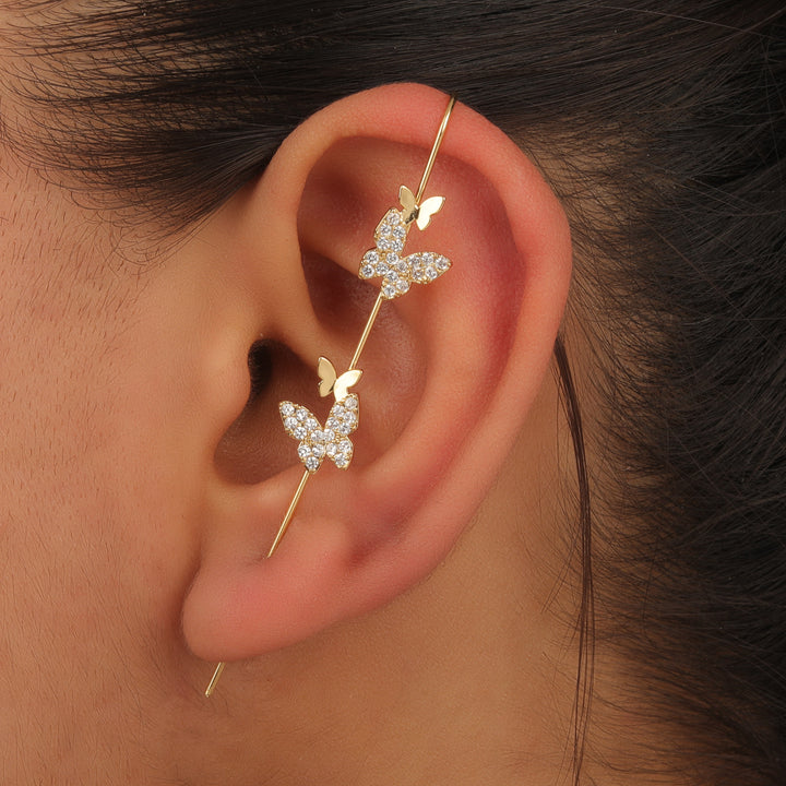 Pair Of 2 Gold Plated Zircon Studded Butterfly Ear Cuff