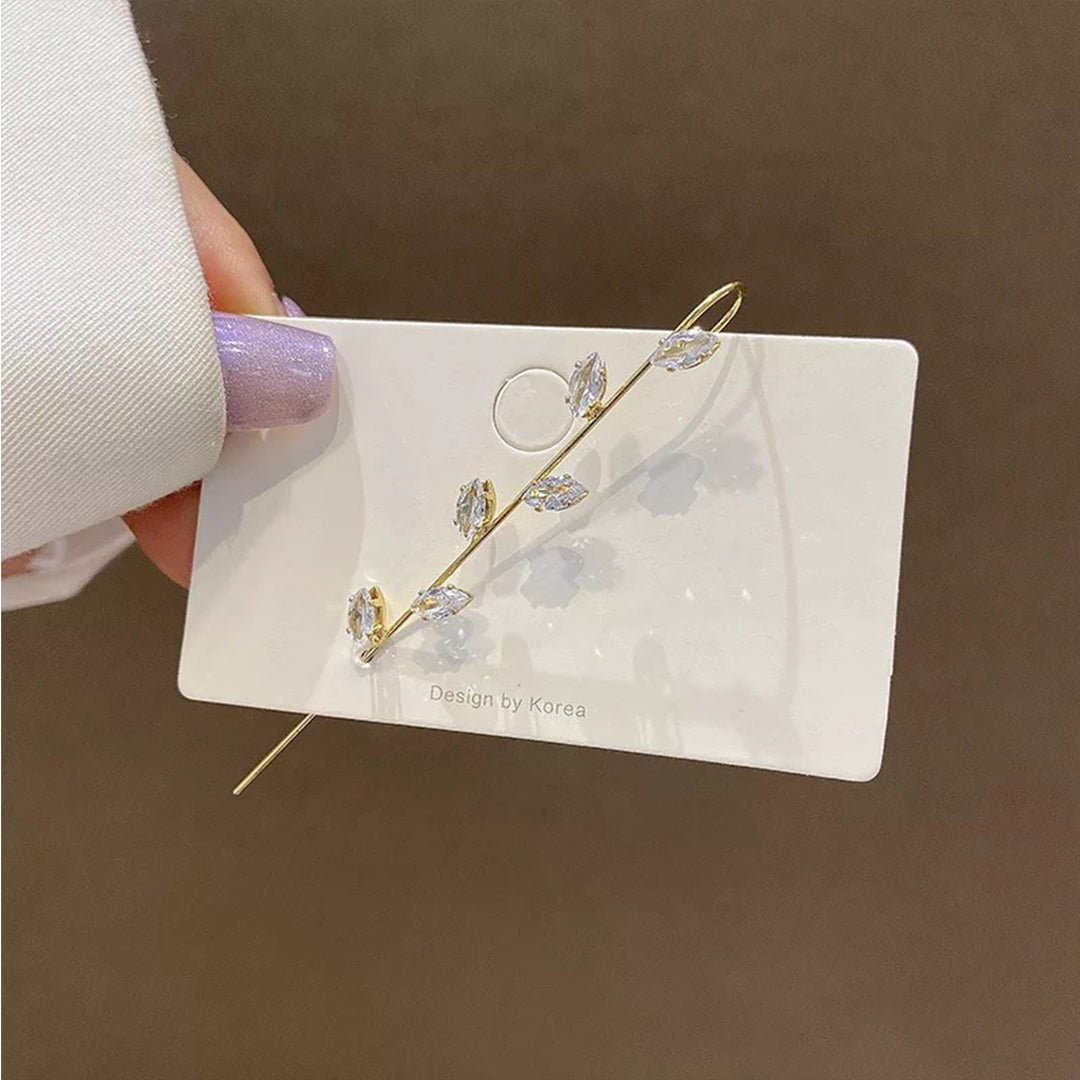 Pack Of 2 Gold Plated Zircon Studded Leaf Ear Cuff